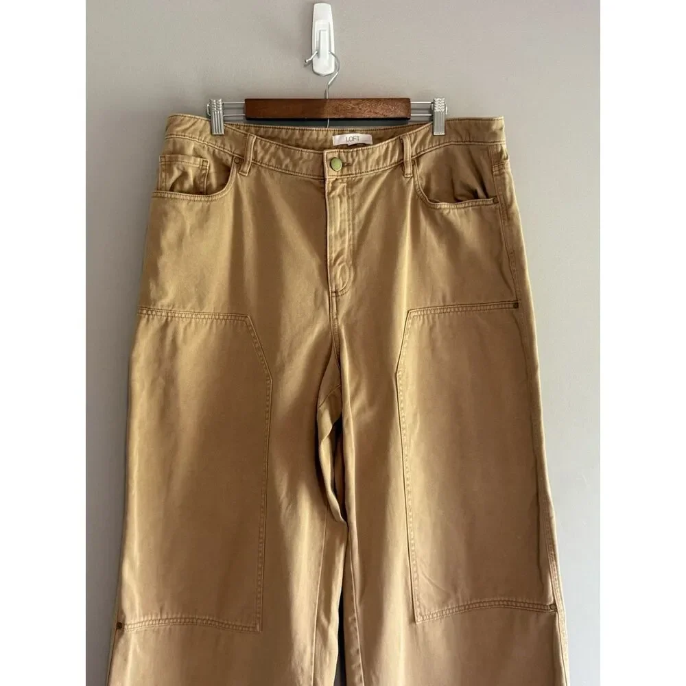 Loft Wide Leg Carpenter Pants Khaki Utility Jeans High Rise Boho Grunge Size 16